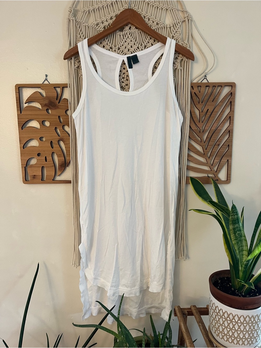 Anthropologie Left of Center White Tank Top Dress Coverup Small 100% Cotton